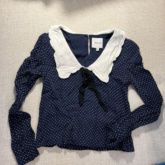 🌿 Reformation Edalene Polka Dot Blouse – Size XS, Ruffle Collar & Bow 🌿 - Picture 1 of 6